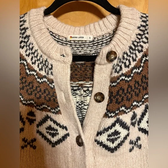 Marine Layer Cream and Brown Patterned Cardigan - Small - Picture 2 of 6